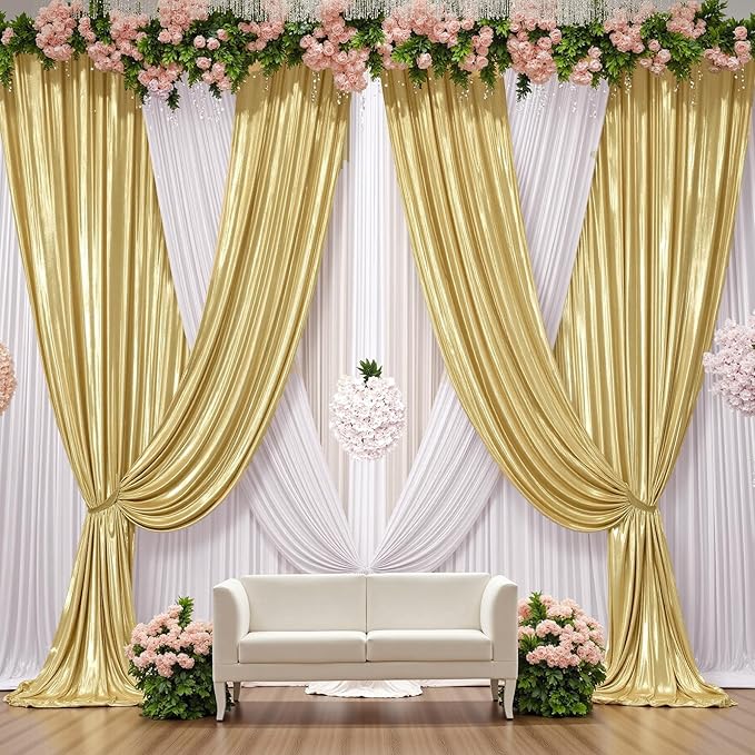 30x10 ft Wrinkle Free Gold Sequin Backdrop Curtain for Parties,Thick Not Fall Glitter Wedding Drape Backdrop,6 Panels 5x10ft Shimmer Photo Wall Back Drop Cloth for Graduation Photography Background