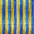 Voircoloria Blue Gold Foil Fringe Backdrop Curtains, 2 Pack | Tinsel Streamers by Voircoloria