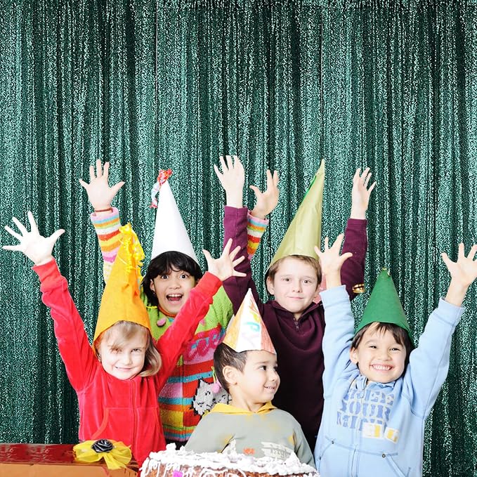 Sugargirl Dark Green Sequin Backdrop Curtain 4 Panels 2FTx8FT Glitter Dark - Image 3