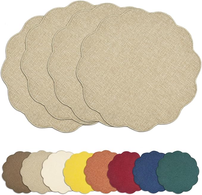 AHHFSMEI Round Faux Linen Placemats Set of 4 Heat Resistant Non-Slip Stain by AHHFSMEI