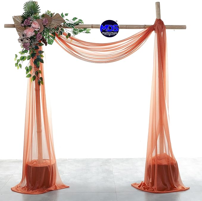 MDS Halloween Chiffon Draping Fabric - 2 Panel, 30" Wide x 20ft Long - Sheer Spooky Arbor & Canopy Drapery for Haunted House Backdrops, Party Ceilings, DIY Costumes & Themed Events - Terracotta