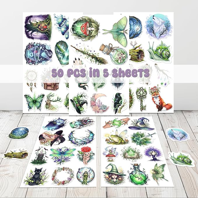 50 Pcs Forest Witch Stickers Magic Nature Vinyl Decal Green Aesthetic Sticker - Image 2