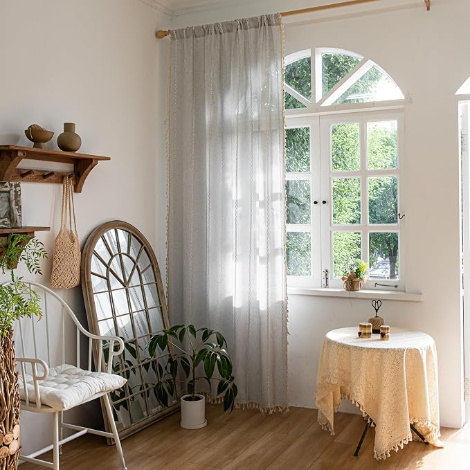 Sutuo Home Boho Curtains for Bedroom Living Room Kitchen, Semi Blackout Linen - Image 2