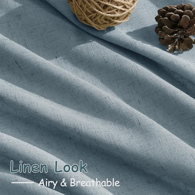 Light Blue Linen Curtains 80 Inches Long 2 Panels Set - Image 5