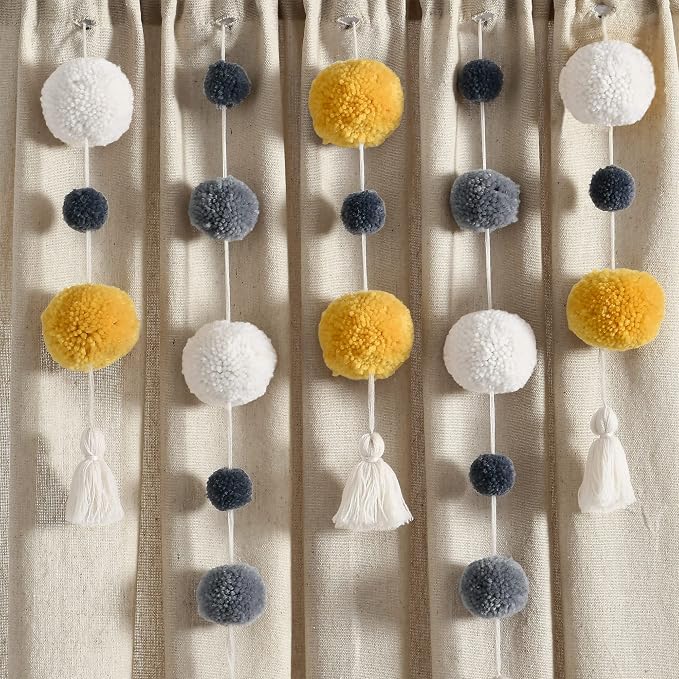 Lush Decor Boho Pom Pom Tassel Linen Textured Window Curtain Panel, Single 52" - Image 3