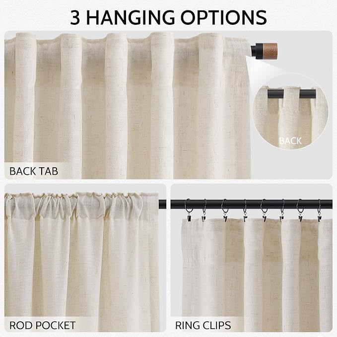Living Room Curtains 63 Inch Length Linen Birch Beige Luxury Light Filtering - Image 2