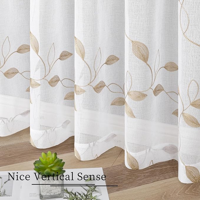 Tollpiz Taupe Leaf Sheer Tier Curtain Kitchen 30 x 36 Inches | Leaves - Image 4