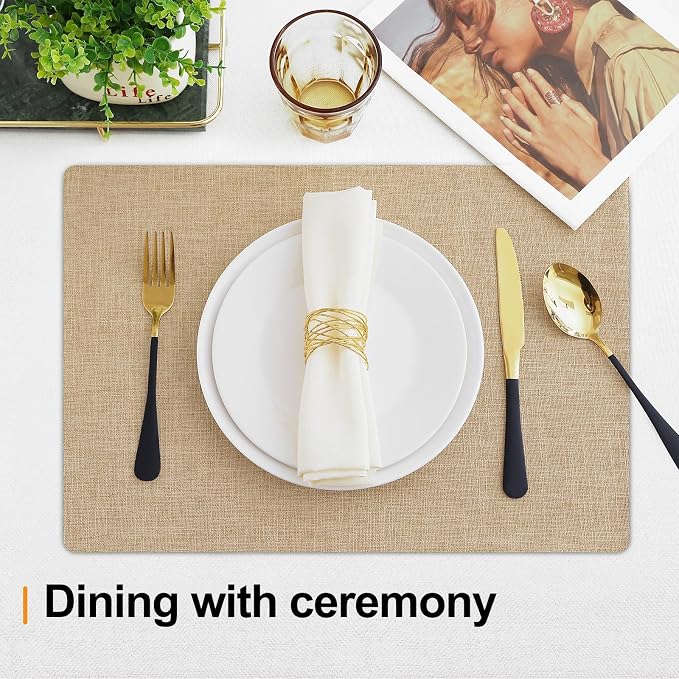 Homaxy Cloths Placemats for Dining Table Set of 6, Flaxen | Heat Resistant - Image 4