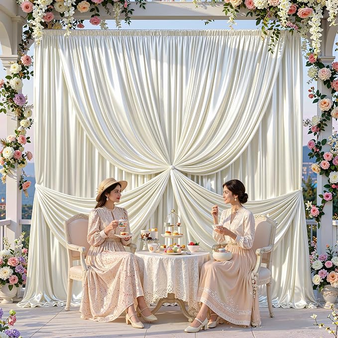 30x10ft Ivory Glitter Backdrop Curtain - Image 7