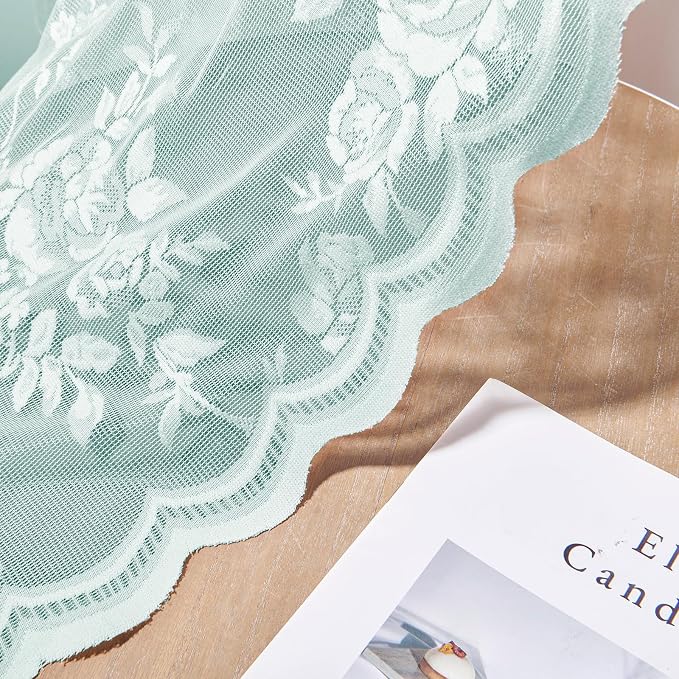 Pastel Teal Lace Curtains 96 Inches Long Aqua Floral Curtains - Image 6