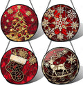 DASTOLL Stained Glass Window Hanging 4 Pcs Set Red Christmas Elk Snowflakes by DASTOLL