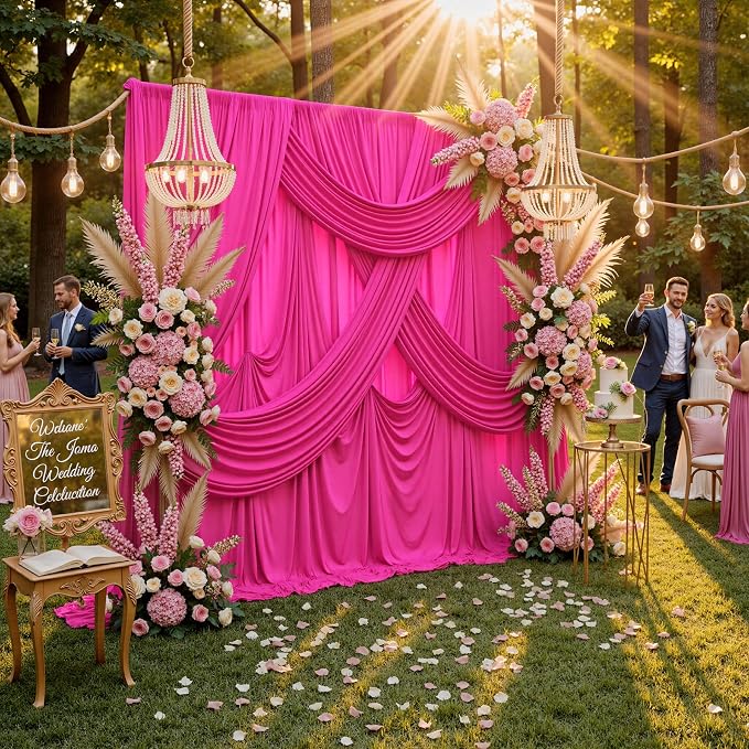 40ftx10ft Wrinkle Free Fuchsia Backdrop Curtains - Image 5