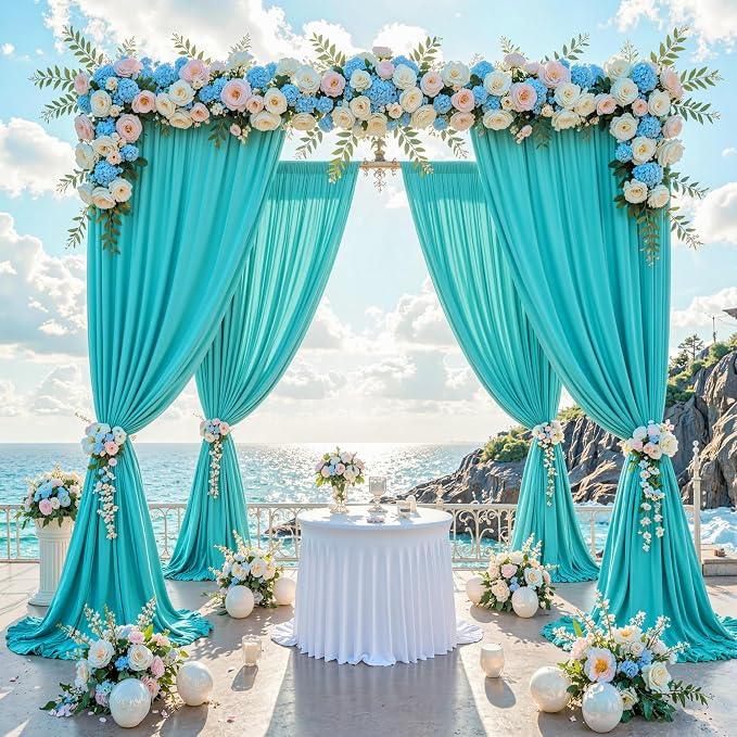 10 ft x 20 ft Wrinkle Free Turquoise Backdrop Curtain - Image 2