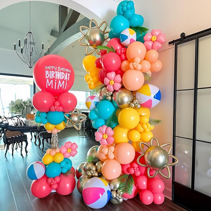 HILAVO Summer Tropical Balloon Arch Garland Kit Iridescent Star Balloons and - Image 4