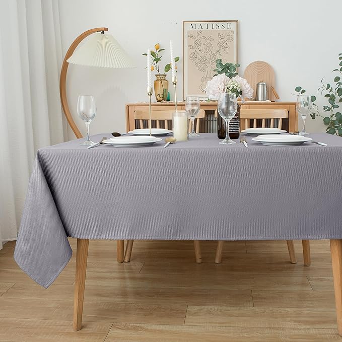 Biscaynebay Textured Fabric Tablecloths 70x120 Inches Rectangular, Silver Grey Water Resistant Spill Proof Tablecloths for Dining, Kitchen, Wedding and Parties, Machine Washable