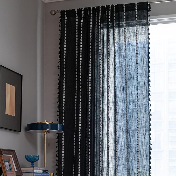 Sutuo Home Black Boho Curtains 90 inches Long - Image 4