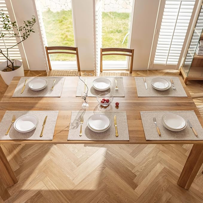 Demetex Linen Placemats Set of 6 Heat Resistant Wipeable Cloth Table Place Mats - Image 7