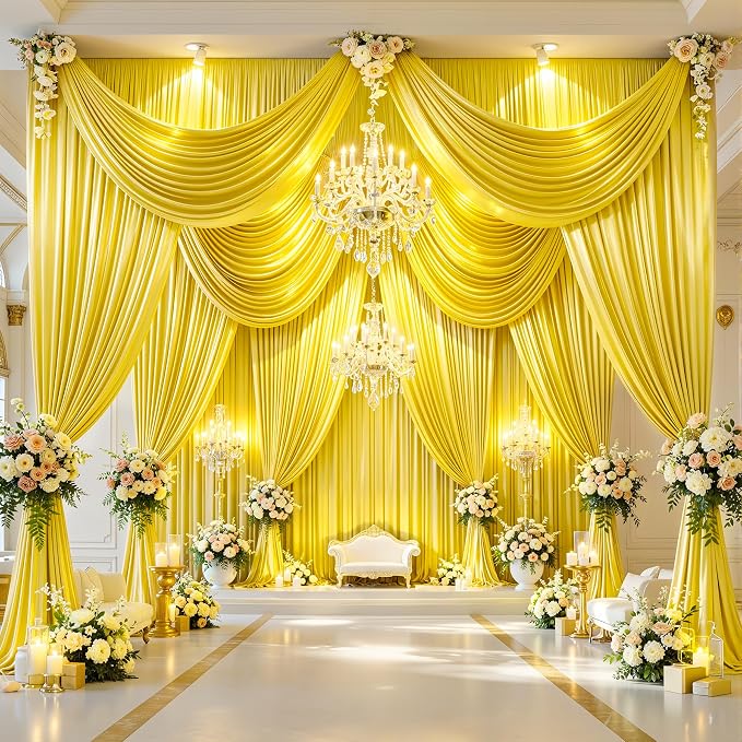 40x10ft Yellow Gold Glitter Backdrop Curtain - Image 3