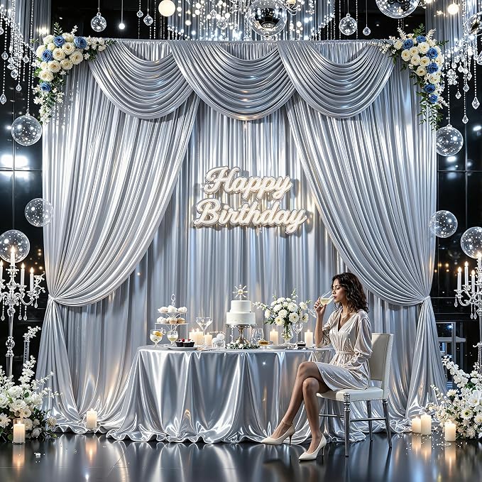 20x10ft Silver Glitter Backdrop Curtain - Image 6
