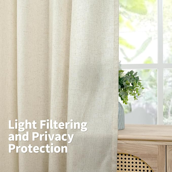 YoungsTex Beige Linen Kitchen Window Curtains, Short Light Filtering Drapes - Image 4