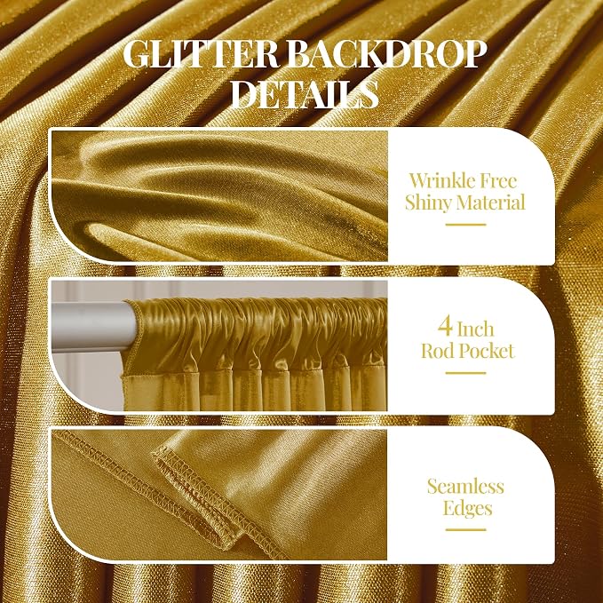 20x10ft Dark Gold Glitter Backdrop Curtain - Image 4