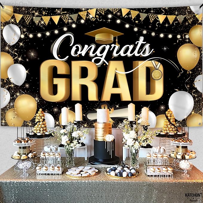 KatchOn Black and Gold Congrats Grad Banner 72x44 Inch | Graduation Decorations - Image 7