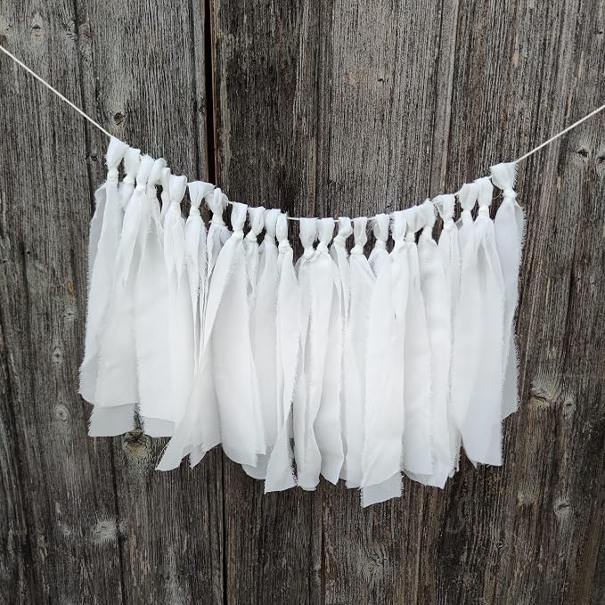 White Chiffon Tassel Garland for Wedding Bridal Shower Birthday Party Backdrop - Image 2