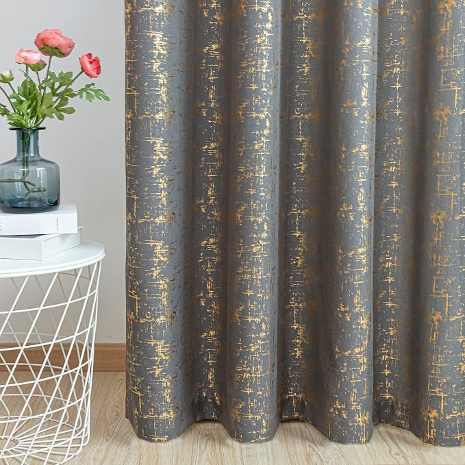 Taisier Home Gold Foil Print Linen Textured Curtains - Image 7