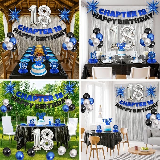 18th Birthday Decorations for Boys and Girls, Fringe Curtains, Tablecloth and - Image 6