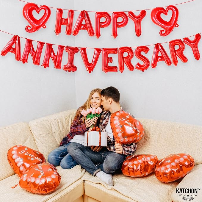KatchOn Red Happy Anniversary Balloons 18 Inch, Anniversary Decorations | Happy - Image 6