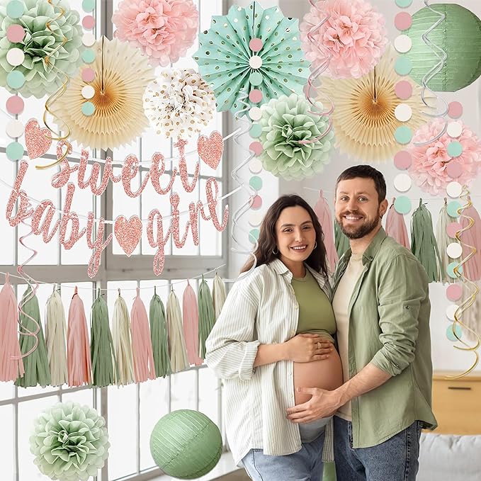 Sage Green and Blush Pink Baby Shower Decorations - Image 4