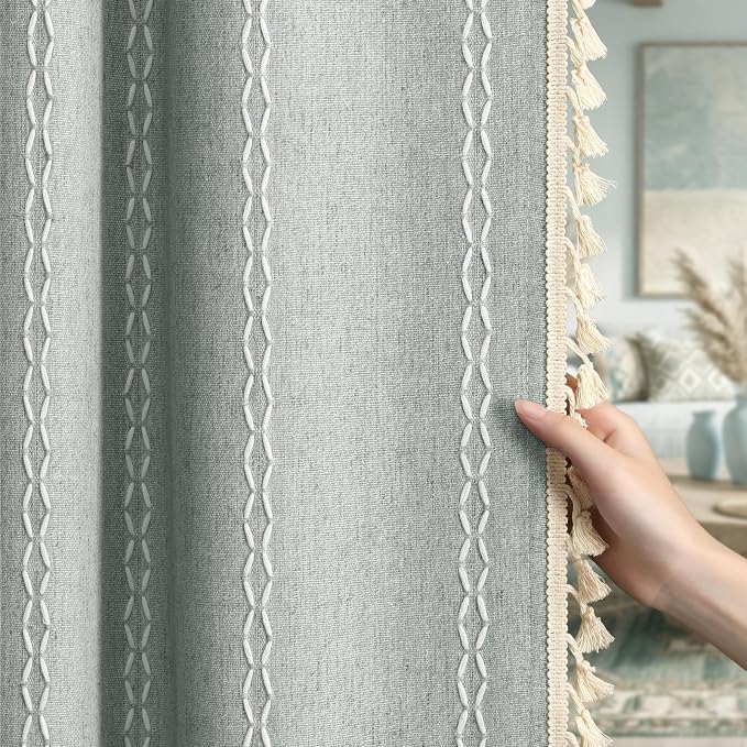 Teal 100% Boho Blackout Curtains 63 Inch 2 Panels - Image 6
