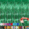 Green Metallic Tinsel Foil Fringe Curtains, 4 Pack 3.3x8.3 Feet Party Streamer by NUWDHP