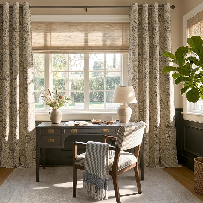 jinchan Taupe Damask Curtains 96 Inch Room Darkening Grommet 2 Panels | - Image 7