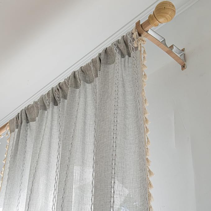 Sutuo Home Boho Curtains for Bedroom Dining Room Kitchen, Semi Blackout Linen - Image 2