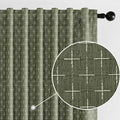 MIULEE Patterned Farmhouse Linen Curtains, Back Tab, Olive Green | Linen by MIULEE