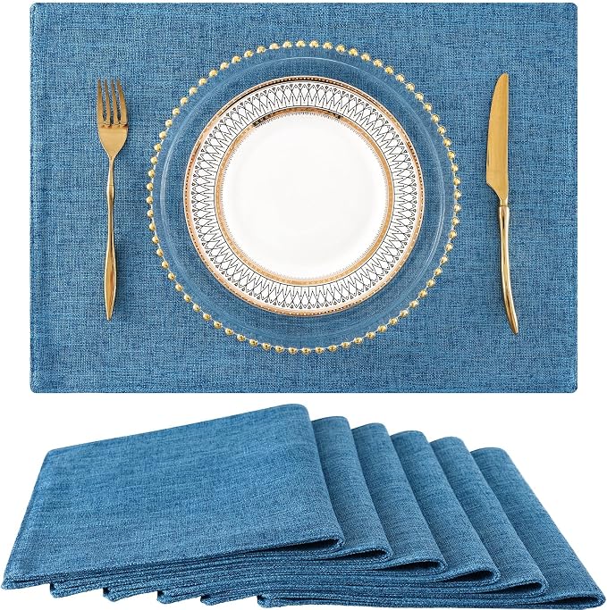 homing Faux Cotton Linen Placemats Set of 6, Cloth Washable Farmhouse Dining by homing