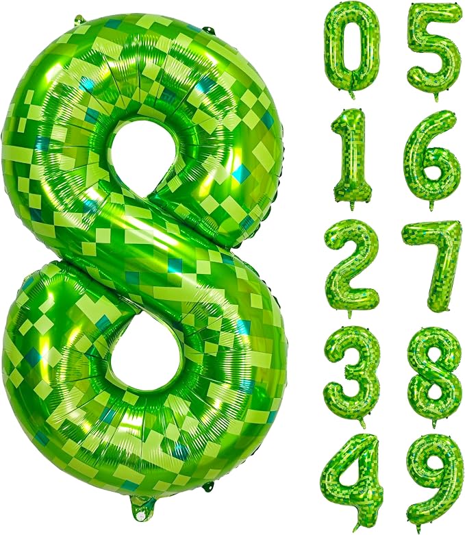 40 inch giant Green pixel miner game number 8 balloon | Large mining theme foil by Exquisitehighqualitypartydecorationstomeetyoureveryneed%EF%BC%81