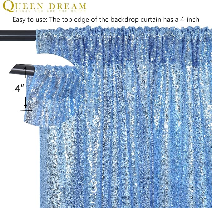 Baby Blue Backdrop Curtains for Party Sequin Fabric 12ftx8ft for Wedding | - Image 3