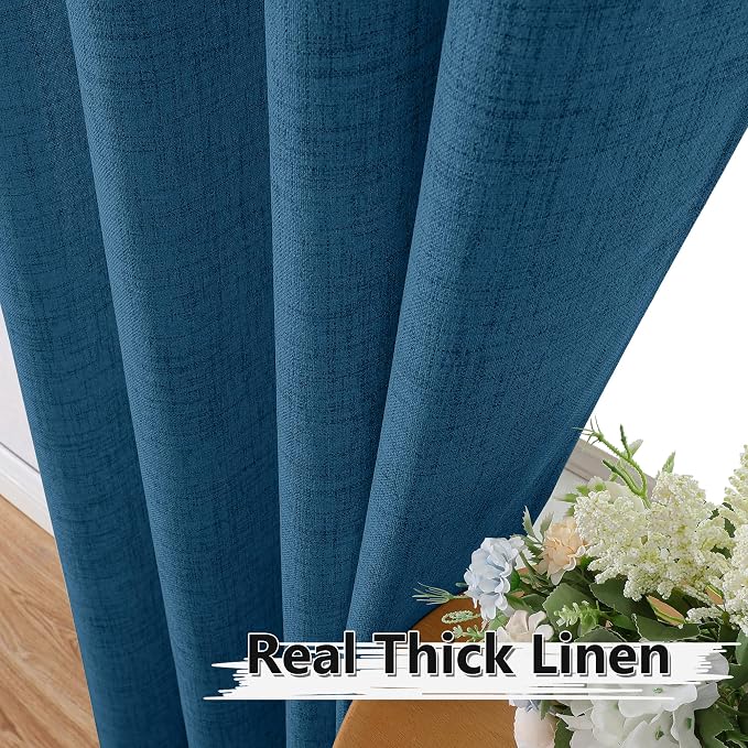 Tollpiz Short Linen Curtains Bedroom Rod Pocket Semi Sheer Curtain Burlap Light - Image 3
