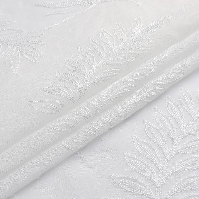 White Sheer Curtains Embroidered Leaf 2 Panels 96 Inches Long | Light Filtering - Image 5