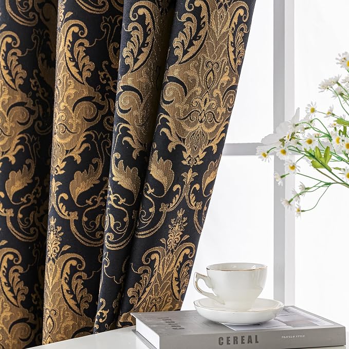 Loom and Mill Luxury Black Damask Curtains - Image 7