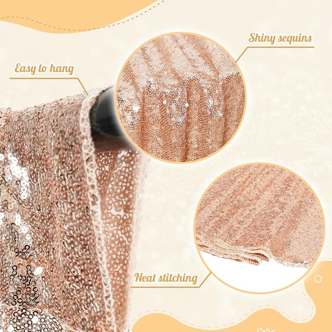 PartyDelight Rose Gold Sequin Backdrop 6x6ft Sparkly Photo Curtain | 4 Inch Rod - Image 3