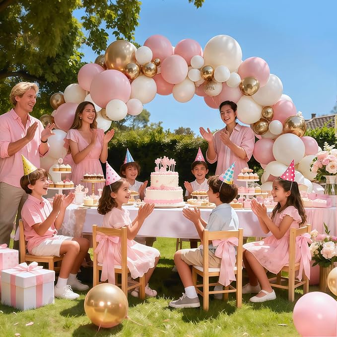 Pink White and Gold Balloon Arch Kit 144 Pcs | Boho Birthday Sweet 16 Bridal - Image 3