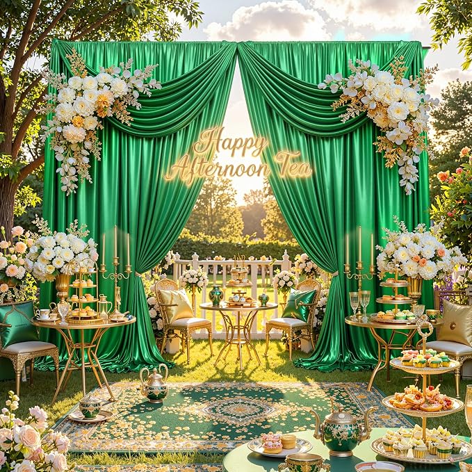 10x10ft Green Sequin Backdrop Curtains, Wrinkle Free Glitter Backdrop Drapes - Image 7