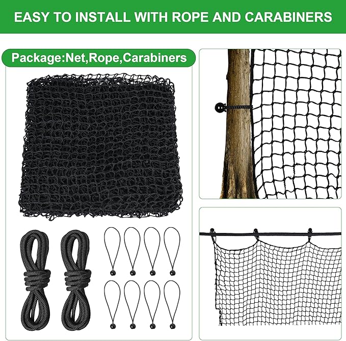 Heavy Duty Nylon Golf Batting Cage, 7.8-10ft Batting Cage Net with 10 Carabiners and 4 Tie Rope,Durable Golf Practice Net Batting Net for Backyard,Baseball Net Indoor Outdoor (ONLY NET)
