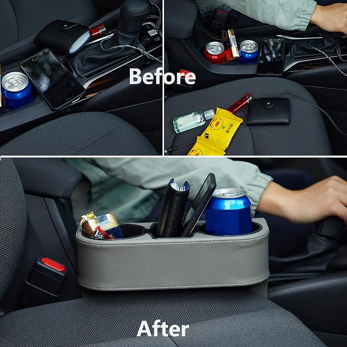 Car Cup Holder, Front Seat Console Side Organizer, Dual Cup Holders, Phone and - Image 9