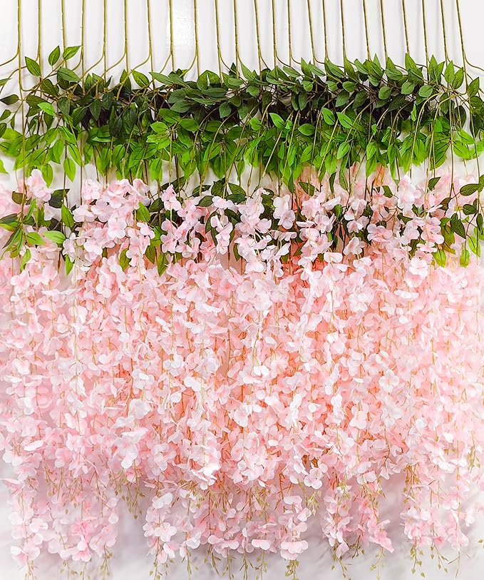 Wisteria Hanging Flowers 24 Pack Artificial Flowers Fake Wisteria Vine Rattan by HanYun