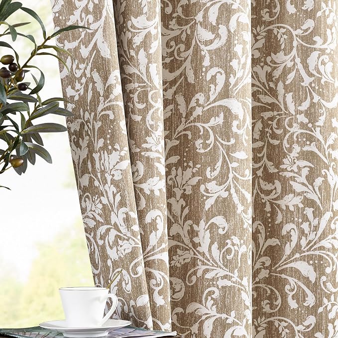 Taupe Floral 100% Blackout Curtains 96 Inch Vintage Grommet 2 Panels | Room by Vangao