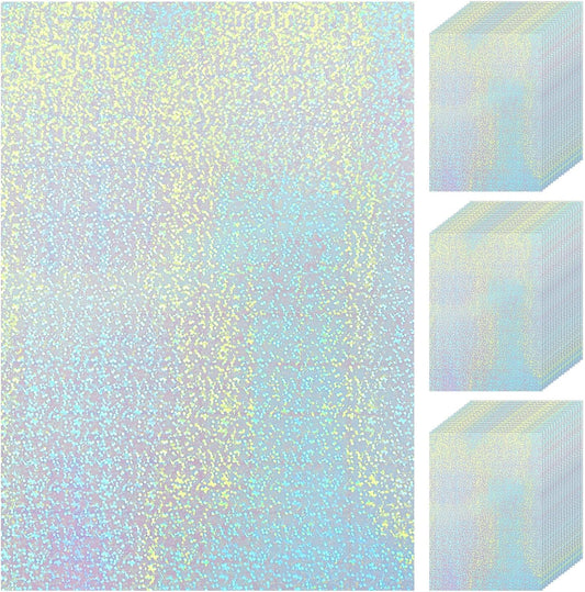 Nezyo 60 Sheets Holographic Laminate Sheets Clear Glitter A4 Size Vinyl Sticker Paper Holographic Overlay Self Adhesive Waterproof Transparent Film, 11.7 x 8.3 Inch (Little Dot)